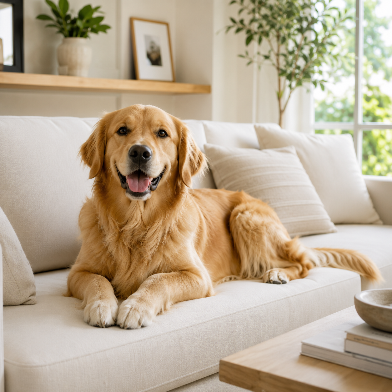 Happy dog on couch